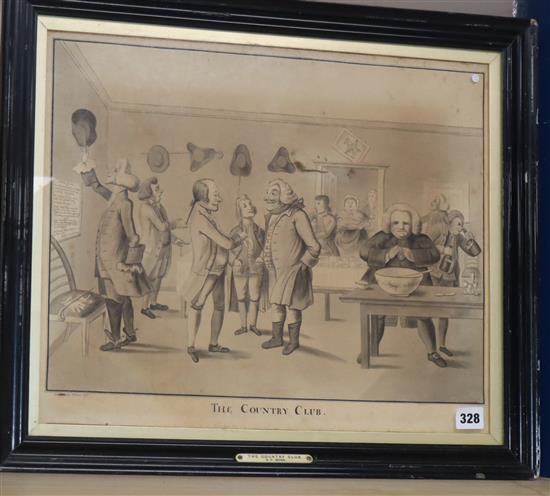 S.P. Gover, ink and wash, The Country Club, signed and dated 1794, 38 x 47cm